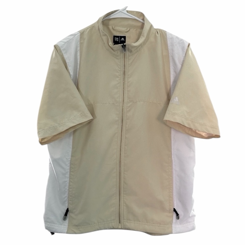 Adidas Men's Pale Yellow & White Windshirt 
Size Large - Pre-Loved
